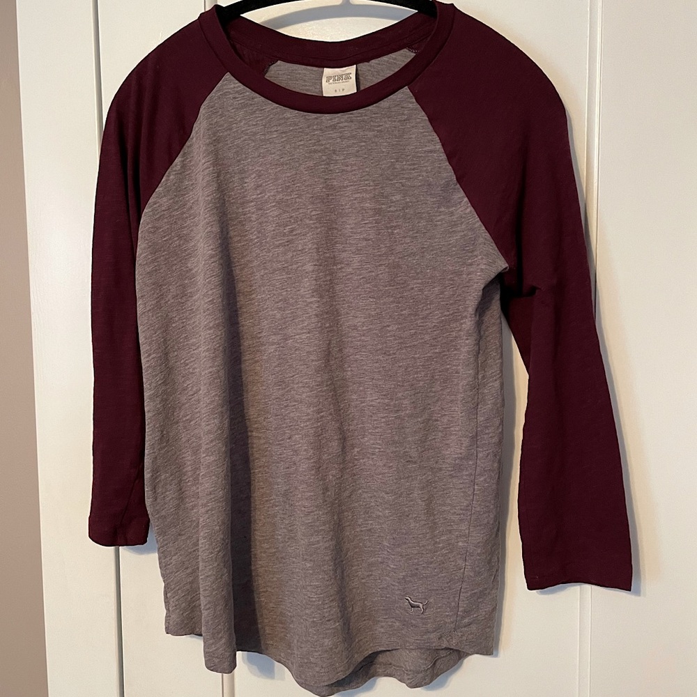 Pink maroon and gray baseball tee
